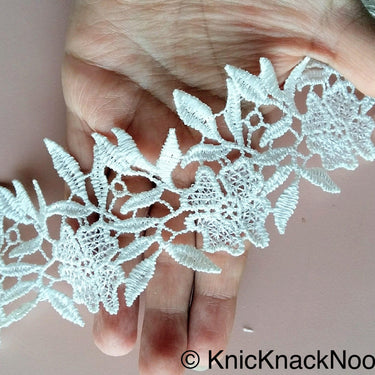 Off White Flower Embroidery Floral Lace Trim, Dyeable Trim, Approx. 65mm - 200317L37
